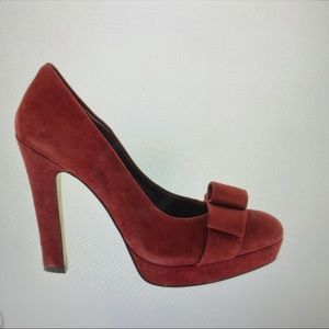 MRKT Suede Chunky Platform Bow Heels Red